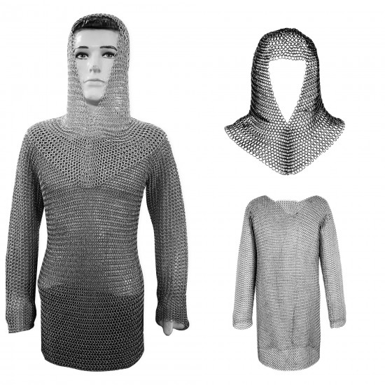 Butted Chainmail Hood Black- Round Neck